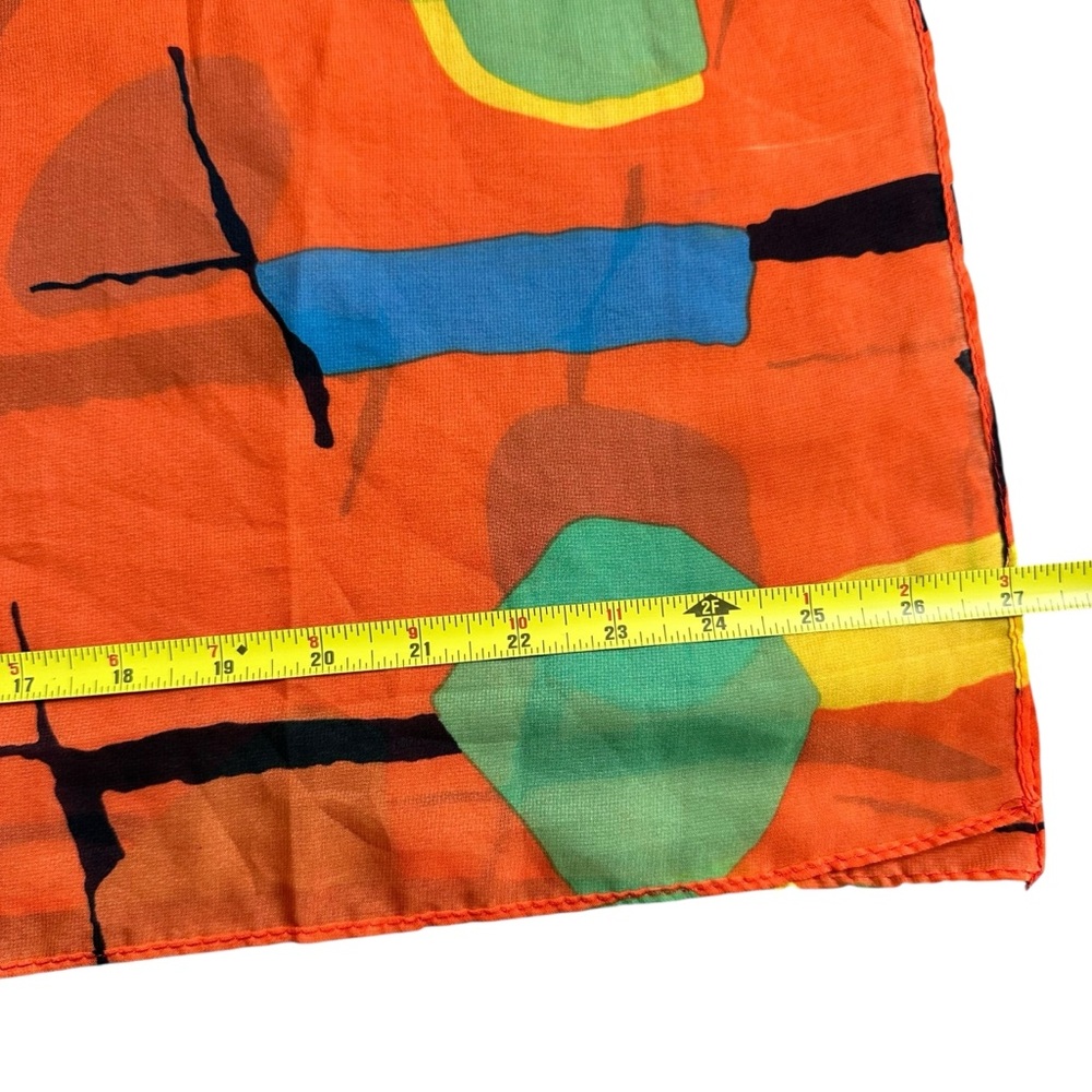Vintage Orange Rectangular Scarf Orange Blue Abst… - image 5